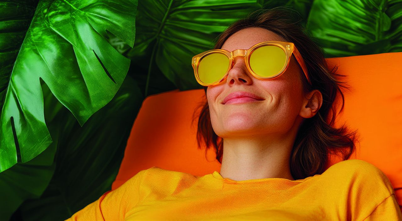 Woman relaxing on a sun lounger